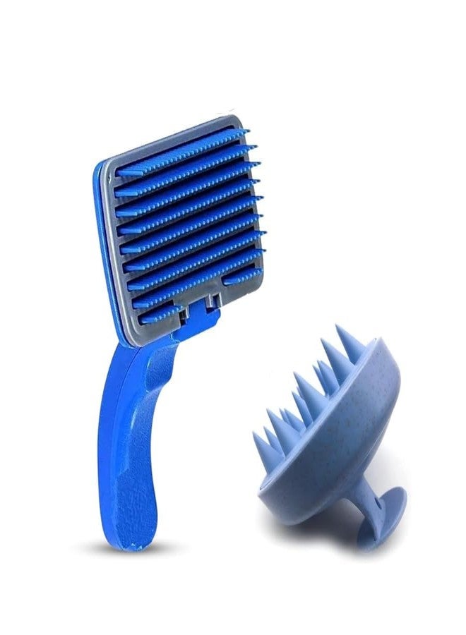 KittuPet مجموعة كيتو بيت للعناية بالحيوانات الأليفة، تتضمن فرشاة تنظيف ذاتية وفرشاة تدليك للكلاب والقطط | تنظيف بضغطة زر، أسنان قابلة للسحب وشعيرات سيليكون ناعمة (فرشاة زرقاء + فرشاة تدليك) - Image 1